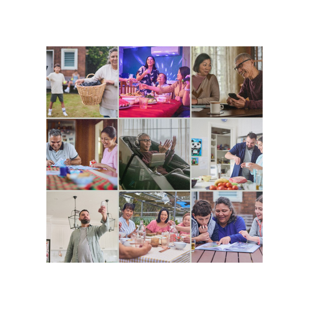 Collage with nine images, each showing each of the families featured in the content