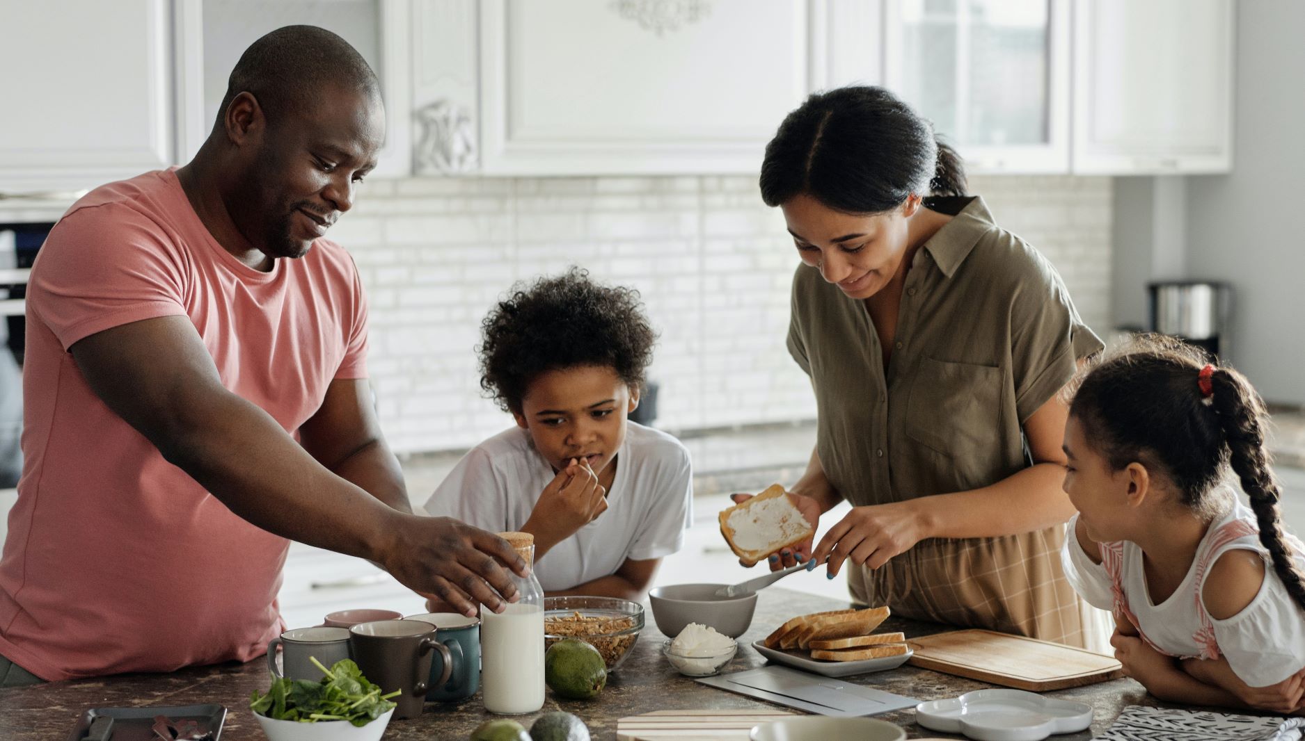Family making breakfast