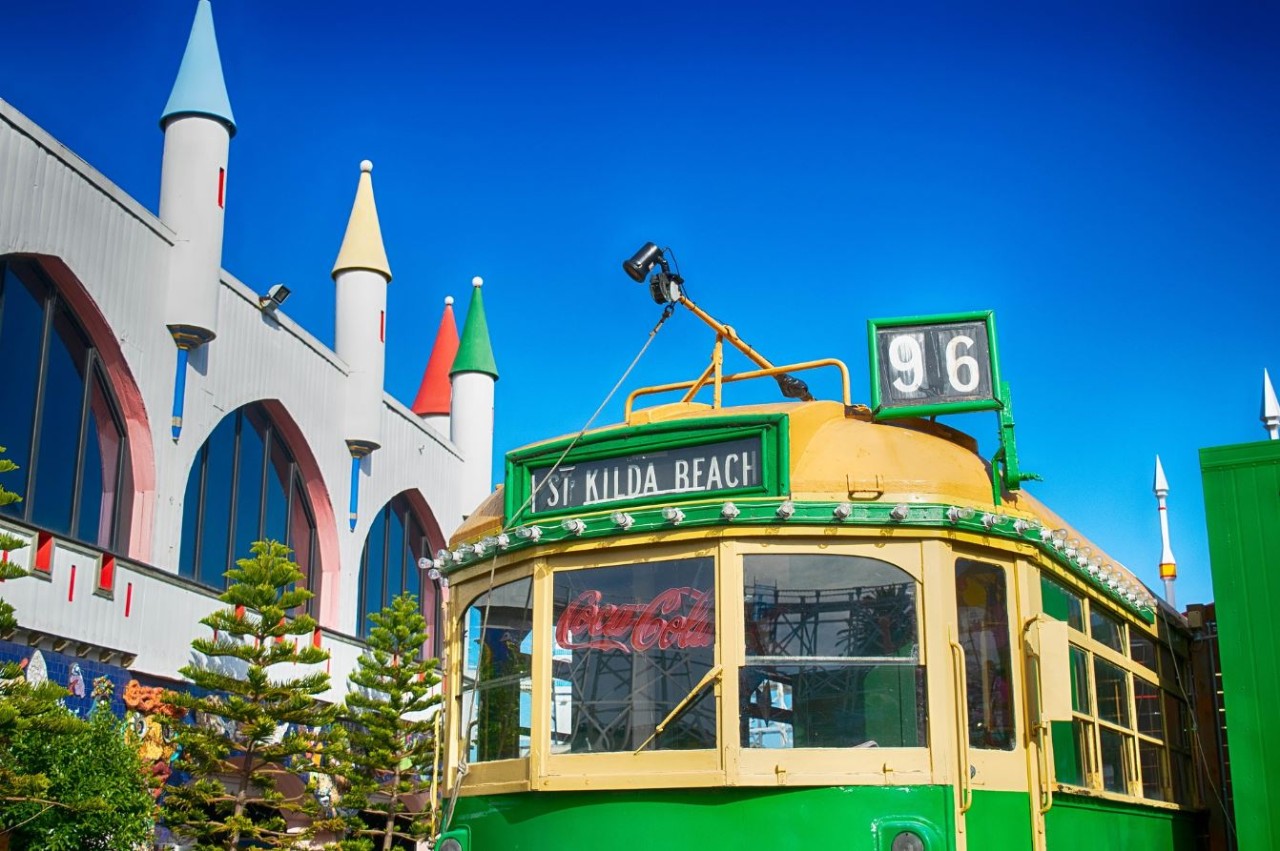 Tram 96 to St Kilda beach in Melbourne