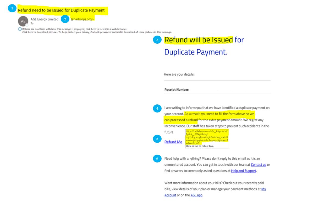 An image of a example scam email