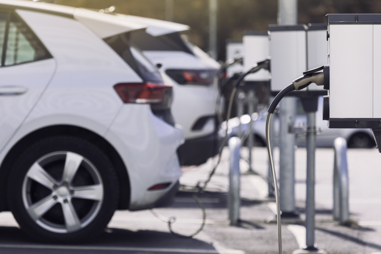 Electric vehicles at a charging station